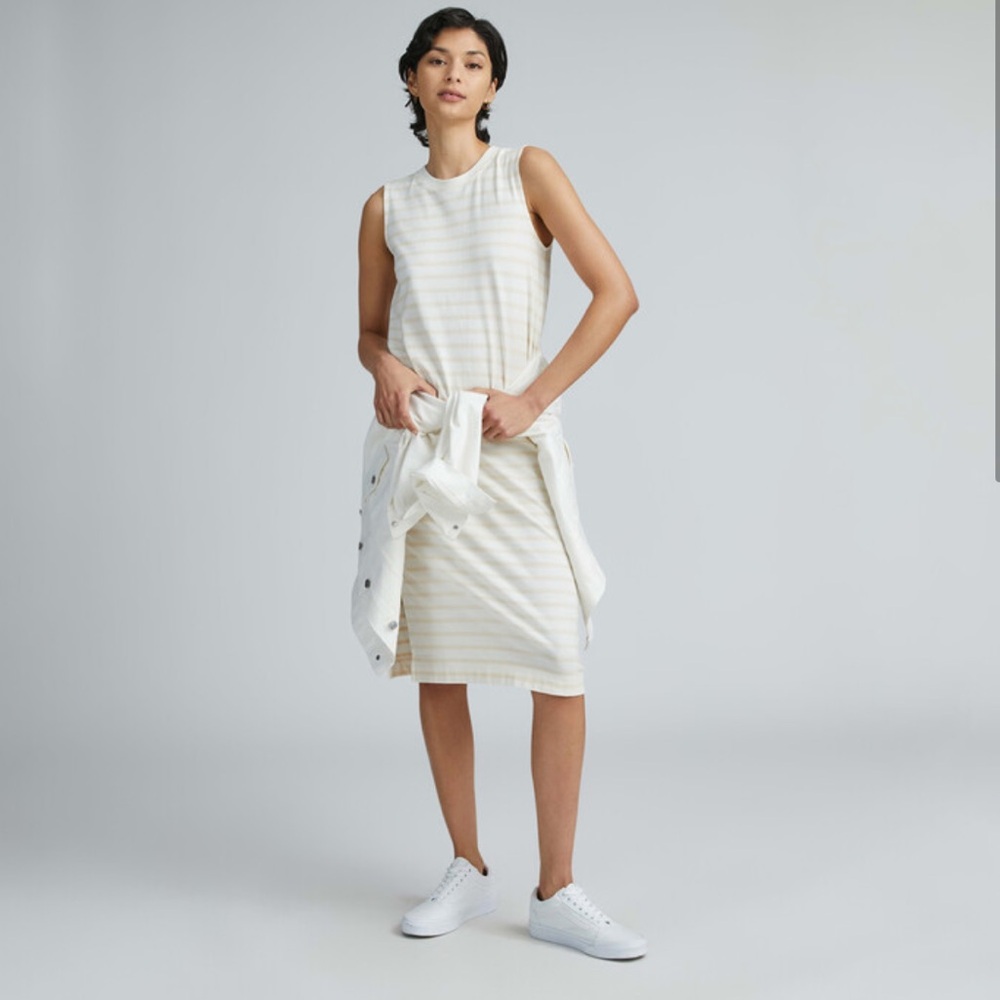 Everlane The Organic Cotton
Weekend Tank Dress White and Cream Striped Sz Small